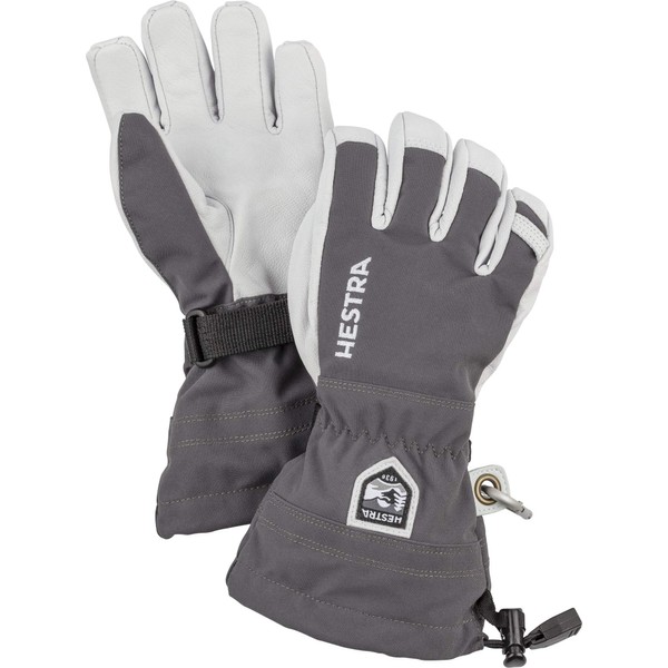 Hestra Army Leather Heli Ski Junior - Classic 5-Finger Leather Snow Glove for Winter, Skiing, Playing in The Snow for Kids and Youth - Grey - 5