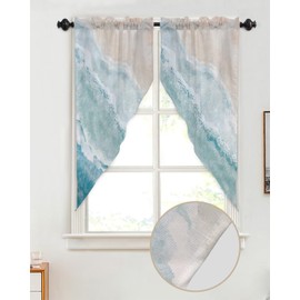 Chees D Zone Beach Swag Curtain,Ocean Coastal Valance Rod Pocket Sea Curtains Tier Pair Swag Topper,Coastal Valances for Windows 2 Pack Window Treatment for Bathroom Living Room Bedroom