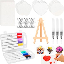 Pobusolt Magic Puffy Paint Kit 46Pcs Magic Foam Texture Painting Kit 3D Drawing Set DIY Art Supplies for Handmade with 20 Canvas Sponge, 12 Colored Pens, 3 Water Pens, 10 Bead Chain, 1 Mini Easel