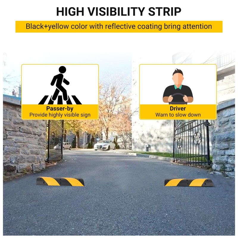 3.3FT Rubber Speed Bump, Durable Speed Humps with 8 Bolts,