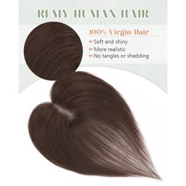 Benehair Clip in Human Hair Topper for Women Real Human Hair, 360° 3D Cover Clip in Hair Bangs Real Hair Toppers Dark Brown Hair Topper with Bangs for Daily Wear Thinning Hair (11 Inch,Side Bangs)