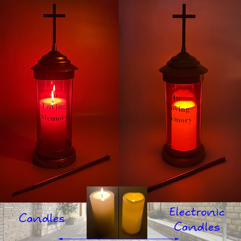 Cross Lights for Grave Decorations - Cemetery Memorial Lantern for
