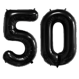 40 Inch Number Balloons 50 Black Big Giant Jumbo Number Foil Mylar Balloons for 50th Birthday Party Supplies Anniversary Events Decorations (black-50)