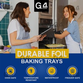 G4GADGET Pack of 2 Large Aluminium Foil Trays 32x20x3.2cm - Ideal for BBQ, Cooking, Baking, Roasting, & Food Storage