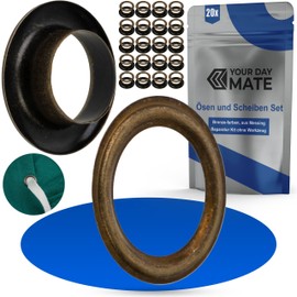 Eyelets and discs set, Ø 14 mm inside, 20 pairs, in bronze, brass, kit without pliers, eyelet discs for tarpaulin, clothing, handicrafts, decoration, DIY grommet, grommet, round ring patches cord