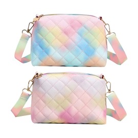 2 Pieces Girls Shoulder Bag, Colorful Rhombus Shoulder Bag, Mini Crossbody Bag, Cute Rainbow Handbag, Fashionable Girl Bag, Adjustable Shoulder Bag