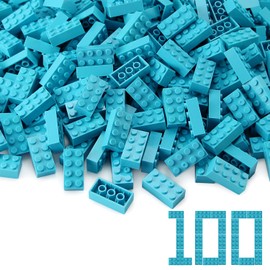 Feleph 100pcs 2x4 Bricks Medium Azure Pieces Parts Classic Building kit Creative Play Set Basic Blocks Toy Accessories Compatible with 3001 Major Brands