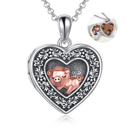 YAFEINI Fox Locket Necklace Pictures 925 Sterling Silver Flower Fox Necklace Jewelry Birthday Gifts for Men and Women, Metal