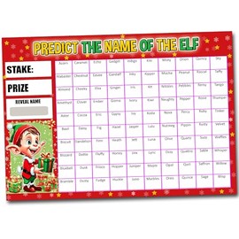Predict the Name of the Elf Christmas Scratch Card Fundraising Game, 100 Names, A4 Size, Fundraising