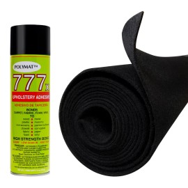 POLYMAT 16ft x 45" LATEX BACKED BLACK TRUNK LINER CARPET +1 CAN 777 GLUE Adhesive
