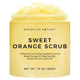Brooklyn Botany Sweet Orange - Exfoliante corporal hidratante y exfoliante para el cuerpo, cara, manos, pies, combate las estrías, líneas finas, arrugas, gran regalo para mujeres y hombres, 10 onzas
