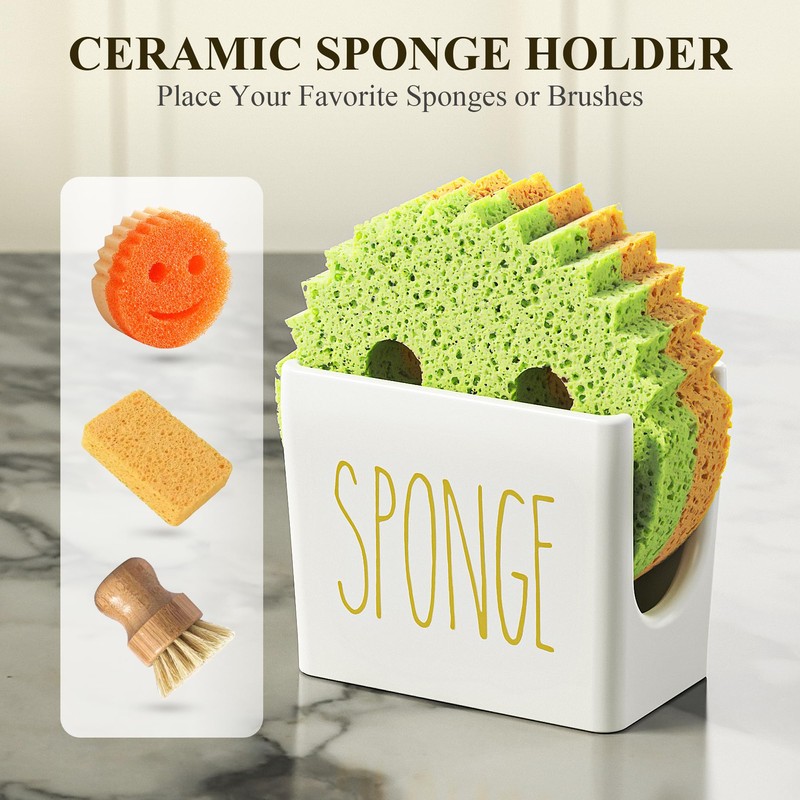 Cisily Kitchen Soap Dispenser Set Comes with Ceramics Sponge Holder,