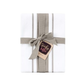 100% Cotton Tea Towel - Cappuccino Grey Stripe Pattern, Pack of 5 | Kitchen Towel Set | Absorbent, Strong, Quick Dry & Machine Washable | Home & Bathroom Accessories