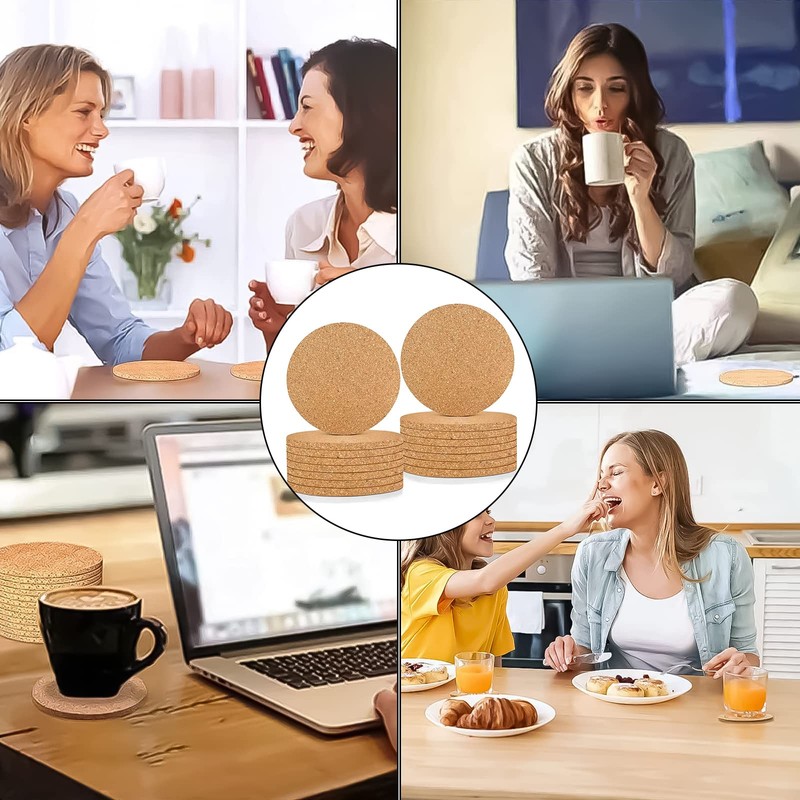 PMELCXD 16 Pcs 4 mm Thick Wooden Cork Coasters Absorbent