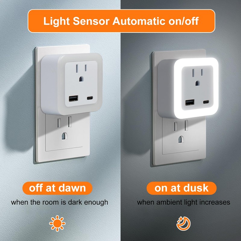 JackonLux Night Lights Plug Into Wall 2 Pack Rechargeable Battery
