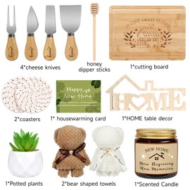 House Warming Gifts New Home,Home Sweet Housewarming Gift Baskets for New House,New Home Gifts Bamboo Cutting Board Candle Coasters for Couples, Clients, Friends (Green)