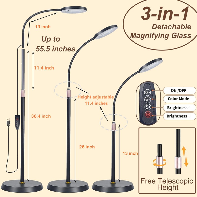 30X 10X Large Floor Magnifying Glass with Light and Stand,