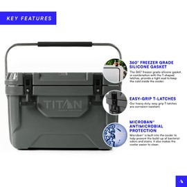 Titan Hard Ice Chest Cooler with Microban Protection - 20 Quarts (30 Can) Arctic Zone Cooler with Deep Freeze Insulation - Gray