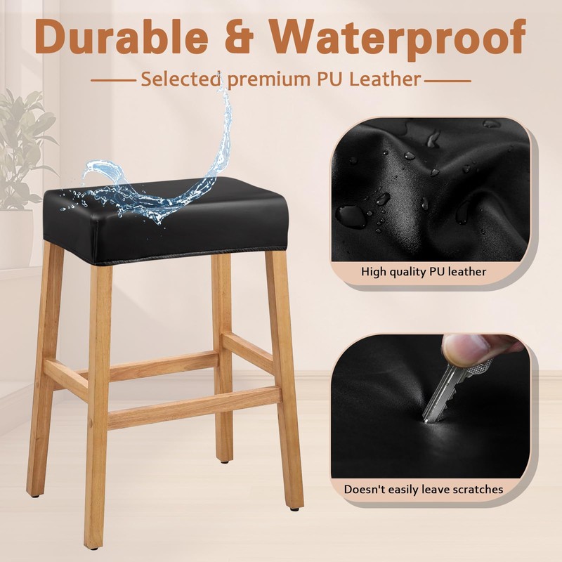 PU Leather Bar Stool Covers Rectangular, 100% Waterproof Stool Covers