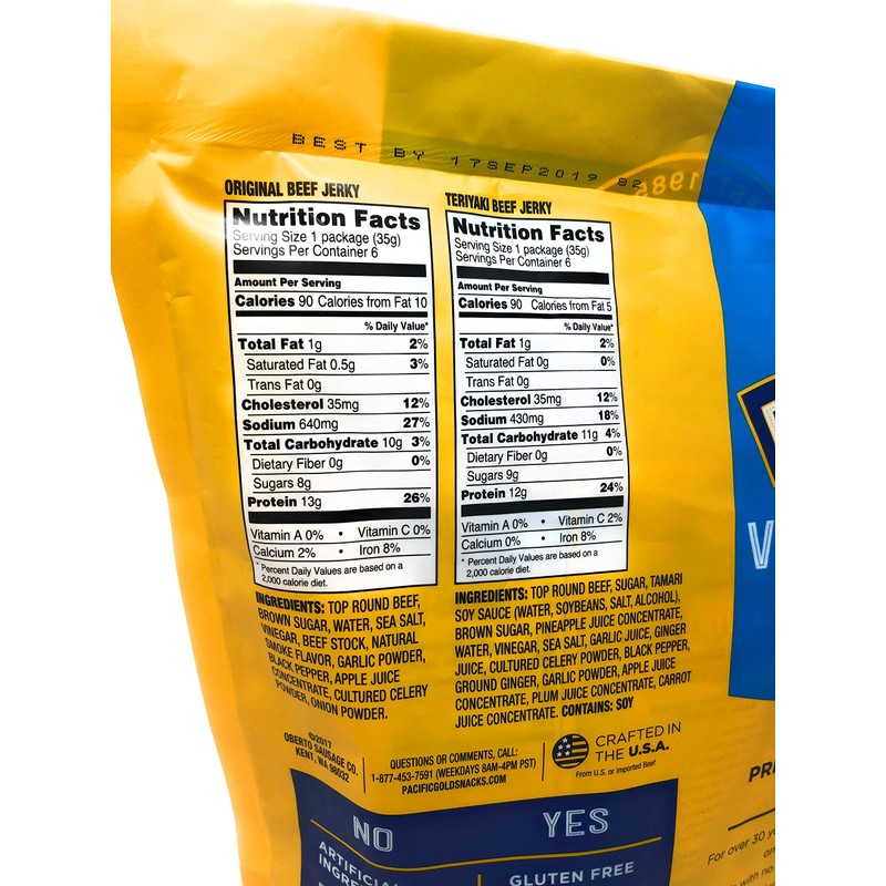 Pacific Gold Beef Jerky Original & Teriyaki, 12 Count Per
