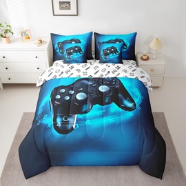 Feelyou Gaming Bed in a Bag Kids Bedding Set Soft Gamer Console Video Game Comforter Set Twin Size 7 Pieces Boys Teens Game Room Decor Bed Set with Comforter, Sheet Set, Pillowcases, Pillow Covers