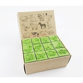 12 Kids Rubber Stamp Animals Zoo Wild Africa Stamps Set (CR020)