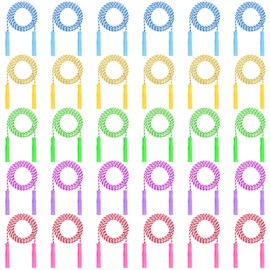 Tebery 30 Pack Jump Rope for Kids, 8.2 Feet Adjustable Stripe Rope with Plastic Handle, Sturdy Fitness Skipping Rope for Exercise, Gym, Outdoors, Sports, Games, Assorted Color