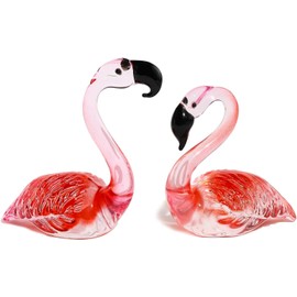 Set of 2 Crystal Pink Flamingos Gifts for Women Glass Figurines, Glass Flamingo Decor Figurines Collectibles Glass Art Anniversary Valentines Gifts for Couples Girlfriend