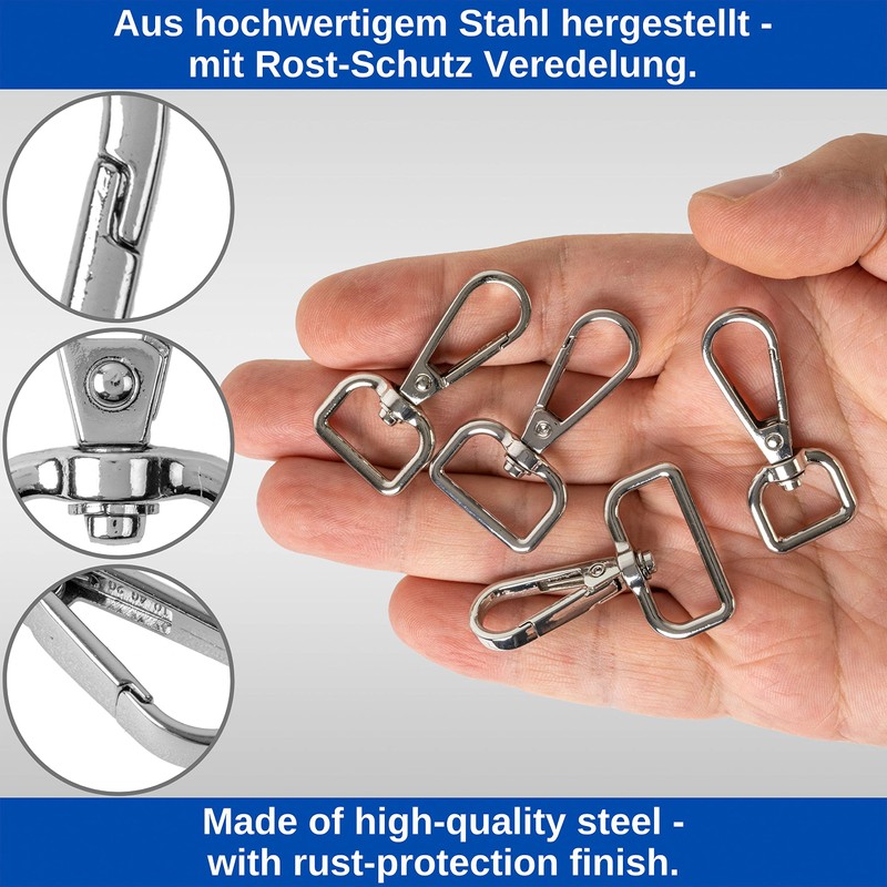 Snap Hook with Screw Clasp, 6 Pieces, 13 mm D-Ring