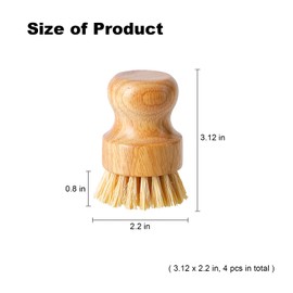 Dish Scrub Brush Dish Scrubber, 4 Packs Natural Bamboo Dish Brush Full Circle Palm Scrub Brush for Cleaning Pots Pans Vegetables (3.12 x 2.2 in)