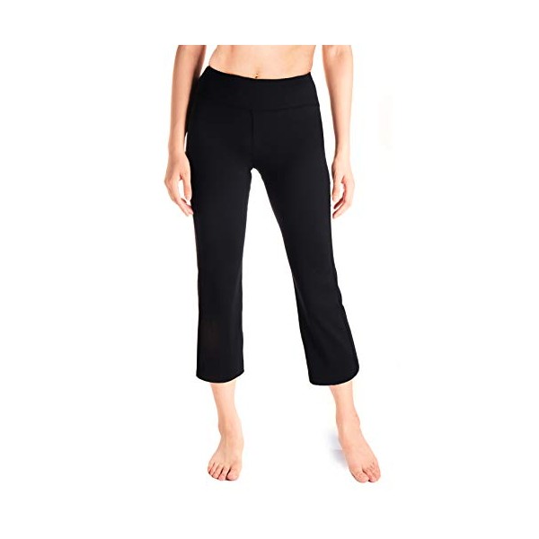 Yogipace Women's 20"/22"/24" Kick Flare Yoga Pants Capri Length Slim Fit Pants Lounge Crop Pant, YCW1405, 20", Black, Size Large