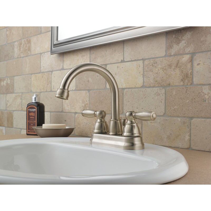 DELTA FAUCET Peerless Claymore Centerset Bathroom Faucet, Brushed Nickel Bathroom