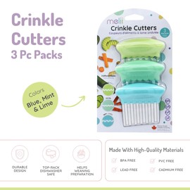 melii Stainless Steel Crinkle Cutters, 3 Pack Wavy Knives with Different Blades, Perfect for Cutting Vegetables, French Fries, Sandwiches, Fruits, Great Tool for Baby Led Weaning - Blue, Mint, Lime
