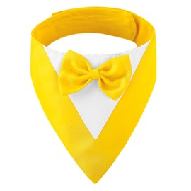 CENCERY Dog Tuxedo with Bow Tie, Dog Wedding Bandana Collar for Small Dogs, Dog Suit for Weddings, Engagements, Parties, and Birthdays (Neck: 20-30cm, Yellow)
