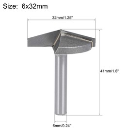 sourcing map 150 Degree V-Groove Router Bit 32mm Dia with 6mm Shank, Titanium Steel Tipped V Grooving Bit (Gray)