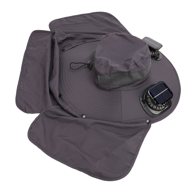 Men Sun Hat Solar Powered Rechargeable Fan UPF50 Wide Brim