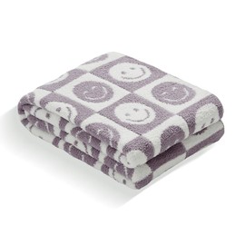 Throw Blankets with Smiley Faces Checkered Reversible Soft Cozy Warm Blanket for Bed Sofa Travel (Grid Smile,Purple,51"x63")