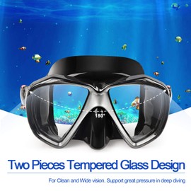Snorkel Diving Mask Panoramic HD Swim Mask, Anti-Fog Scuba Diving Goggles,Tempered Glass Dive Mask Adult Youth Swim Goggles with Nose Cover for Diving, Snorkeling, Swimming (Black 2 Pack)