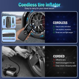 TECBOT Tire Inflator Portable Air Compressor, 2000mAhx2 & 150 PSI 4X Faster Inflate, Tire Pump with Digital Pressure Gauge/LED Light for Cars, Motorcycles, Bikes, Balls (A8)