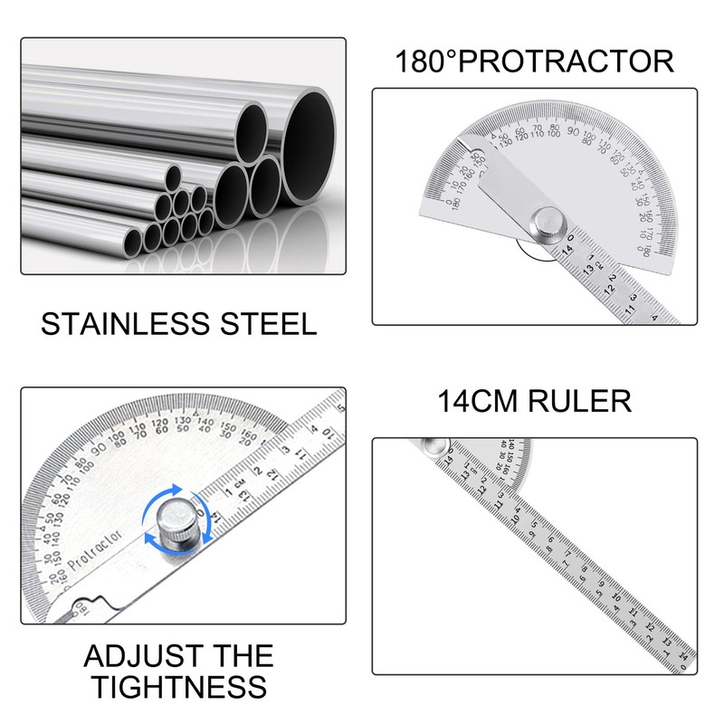 Stainless Steel Protractor with 0-180 Degree Range, Angle Finder Gauge,