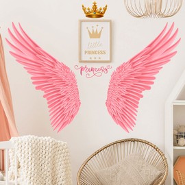 Pink Angel Wings Wall Sticker Feather Pink Angel Wings Photo Healing DIY Wallpaper Pink Angel Wings Wallpaper Sticker Removable Fashionable Nordic Painting Style Interior Stylish Wall Sticker Kindergarten Nursery Kids Room Wall Sticker Decoration (37.4 x 18.9 inches (95 x 48 cm)