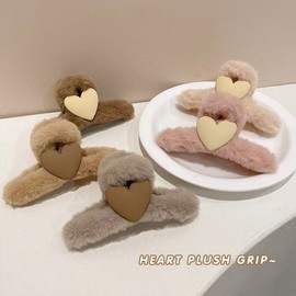 New Autumn/Winter Large Cute Love Plush Shark Hair Claw Clip Free Size / 5 Gray Love Plush Grip 20ea