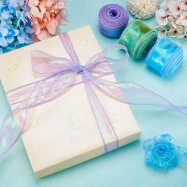 Crafans 3 Rolls Shimmer Transparent Ribbon 45mm x 9m 3 Colors Iridescent Polycooton Ribbons Glitter Chiffon Ribbons for Bouquet Decoration Gift Wrapping