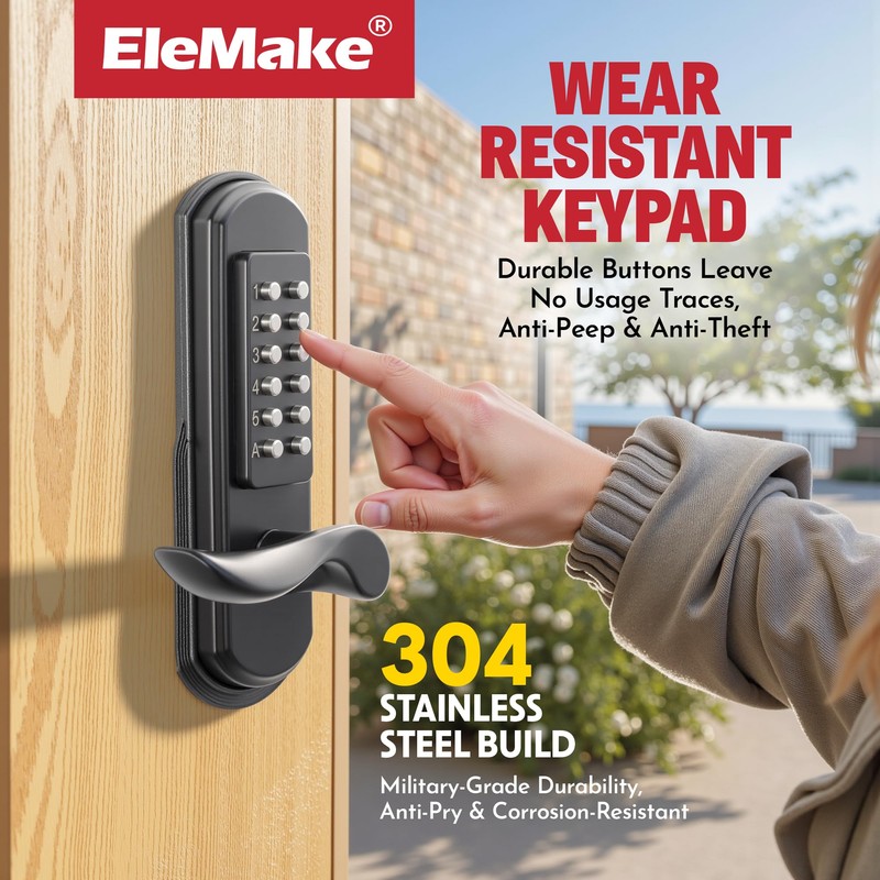 Elemake Mechanical Door Lock with Handle, Left Handed Keyless Entry