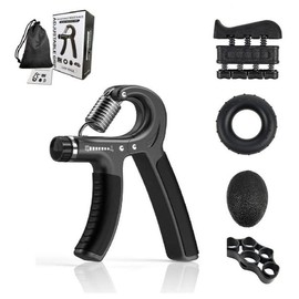 Grip Strength Trainer Resistance Hand Gripper Finger Exerciser Hand Extension Exerciser Stress Relief Ball and Forearm Workout Ring Fitness Equipment - Color: Black(5 Pack)