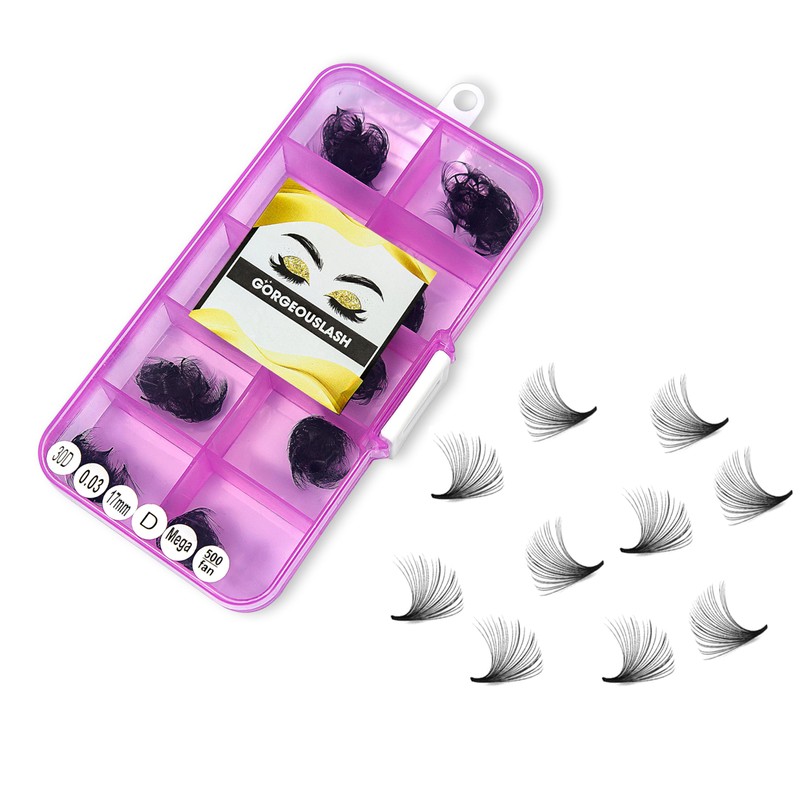 GORGEOUSLASH 30D Lashes, 500 premade volume lash fans, 0.03mm thickness,