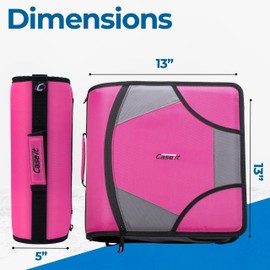 Case-it King Sized Zip Tab School Zipper Binder | 4-Inch D-Rings, 800 Sheet Capacity, 5-Subject Expanding File Folder, Multiple Pockets & Storage Organizer, Shoulder Strap | D-186 Magenta
