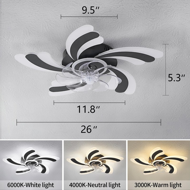 Dalouguan Ceiling Fan with Lights Remote Control, Black Modern Ceiling