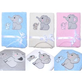 Baby Blanket with Embroidered Name Elephant Plush Appliqué Cuddly Blanket Christening (Blue)