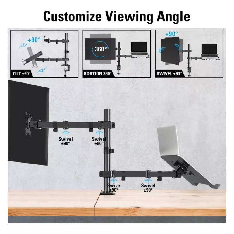 Soporte Base Doble Ergonomica Para Monitor Y Laptop De Mesa